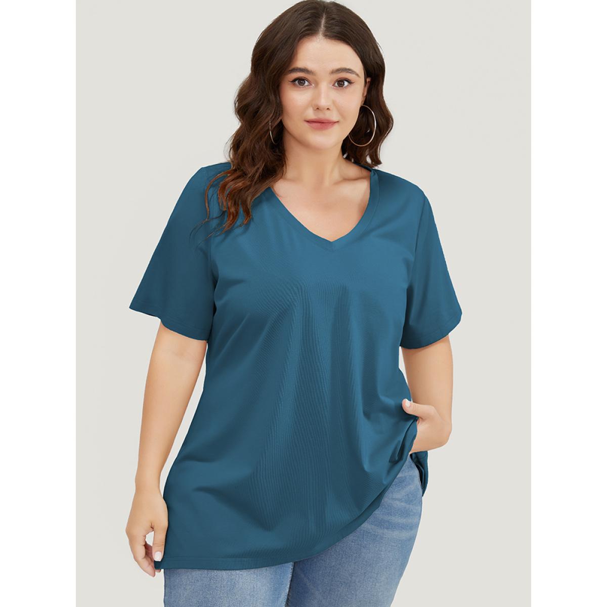 Plus Size UltraCool V Neck Short Sleeve T-shirt Aegean Women Basics Plain V-neck Dailywear T-shirts BloomChic 18-20/2X Product Image