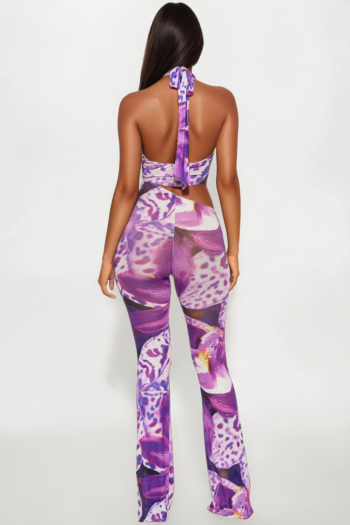 We Like To Party Mesh Flare Jumpsuit - Purple/combo Product Image