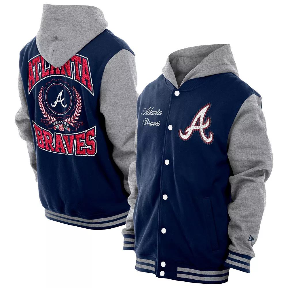 Men's New Era Navy Atlanta Braves Throwback Prep Full-Snap Hoodie Jacket, Size: Small, Blue Product Image