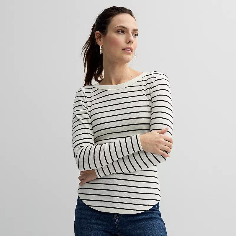 Women's Sonoma Goods For Life® Rib Slim Fit Long Sleeve Tee, Size: XL, Frost Black Stripe Product Image