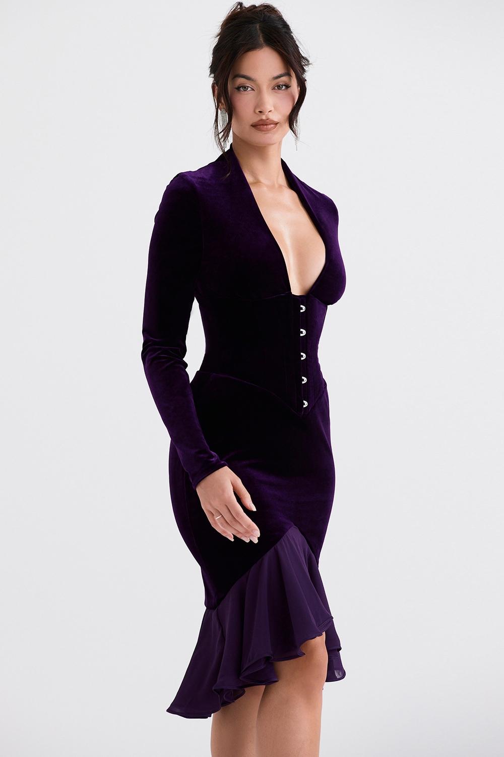 Dahna  dark purple velvet corset dress Product Image
