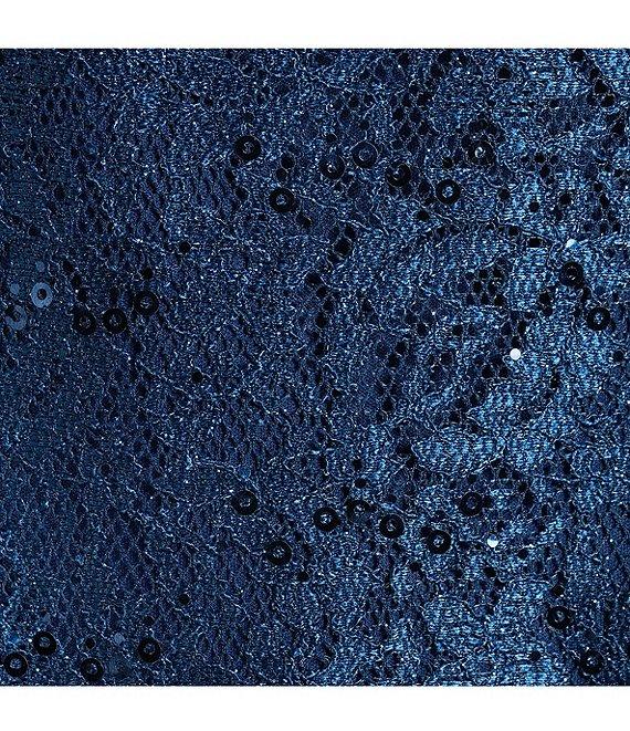 R & M Richards Sequin Glitter Scalloped Lace Scoop Neck 3/4 Sleeve 3-Piece Duster Pant Set Product Image