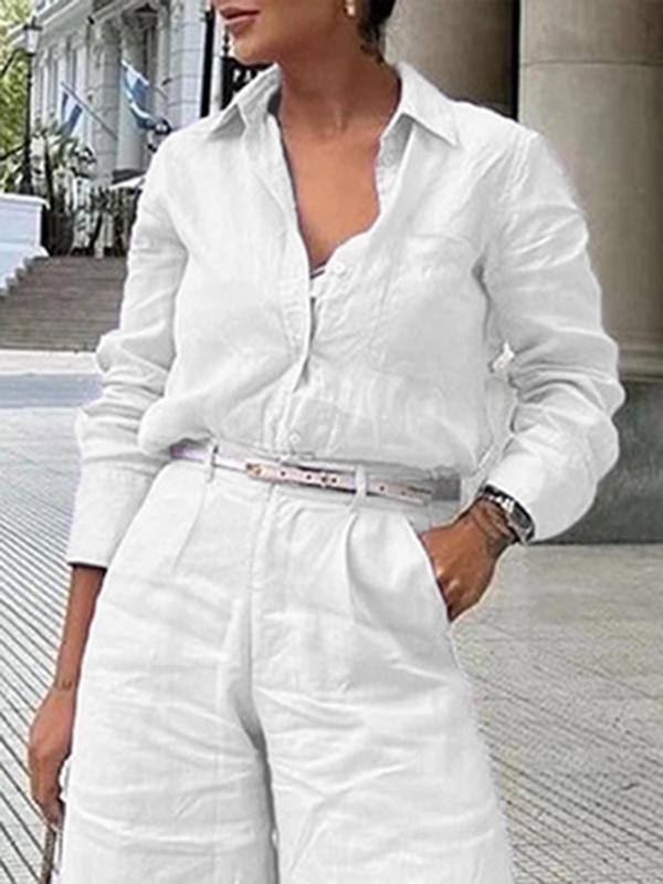 Long Sleeves Loose Solid Color Split-Joint Lapel Blouses&Shirts Tops Product Image