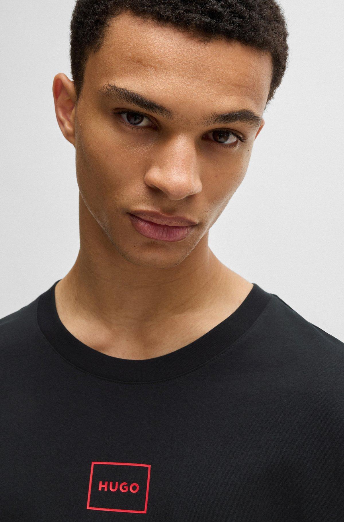 HUGO - Stretch-cotton T-shirt with graphic logo print - Black Product Image