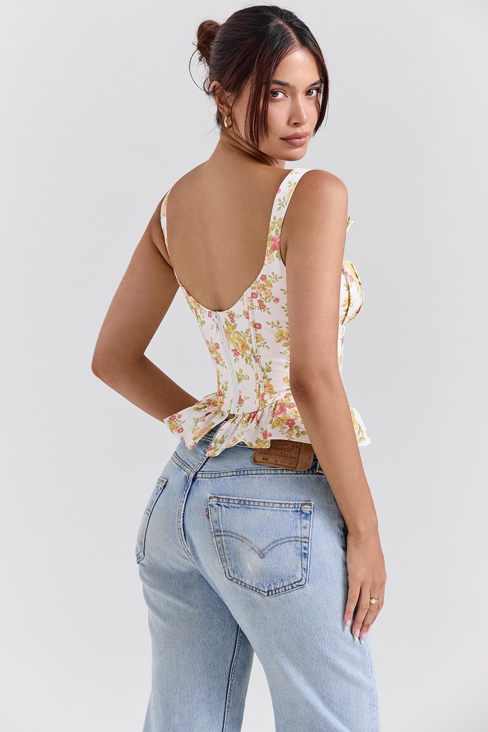 Gigou  royal rose print peplum cotton corset Product Image