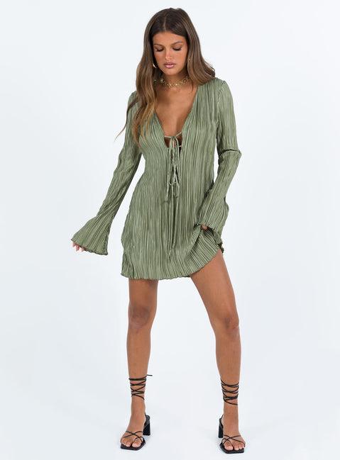 Malop Long Sleeve Mini Dress Sage Product Image