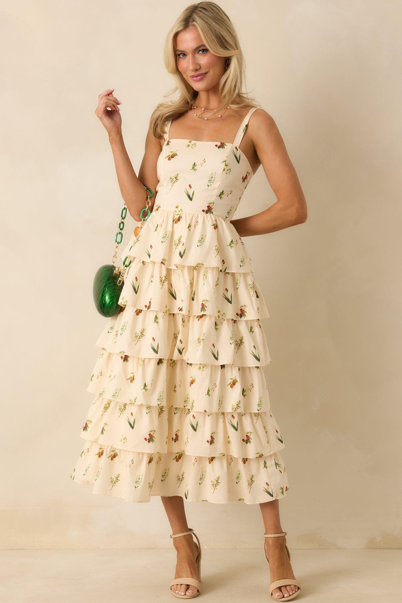 Tell Me Everything Ivory Multi Floral Print Cotton Midi Dress L / Ivory Product Image