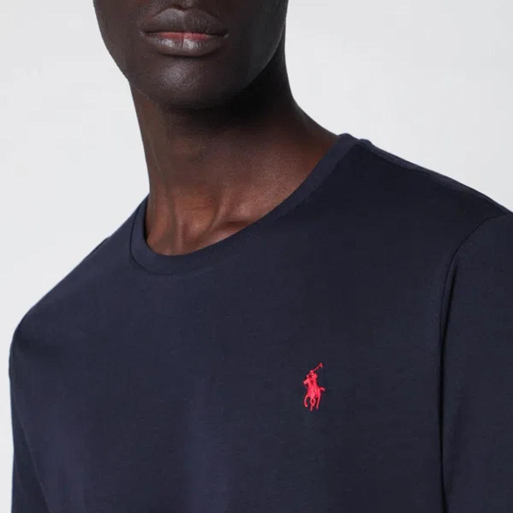 POLO RALPH LAUREN Custom Slim Fit Blue Crewneck T-shirt With Pony Embroidery On The Front In Cotton Man Product Image