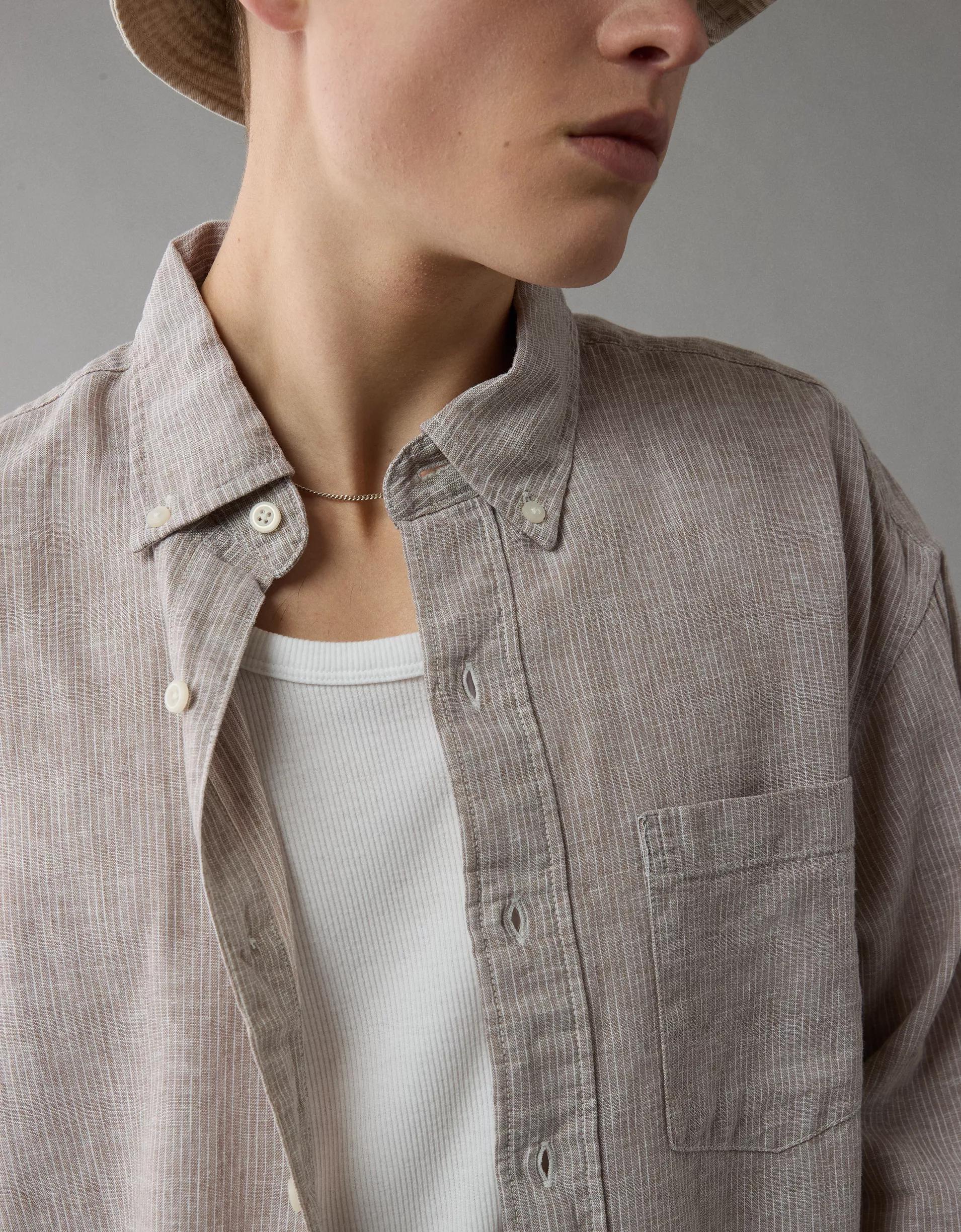 AE Everyday Relaxed Linen-Blend Button-Up Shirt Product Image