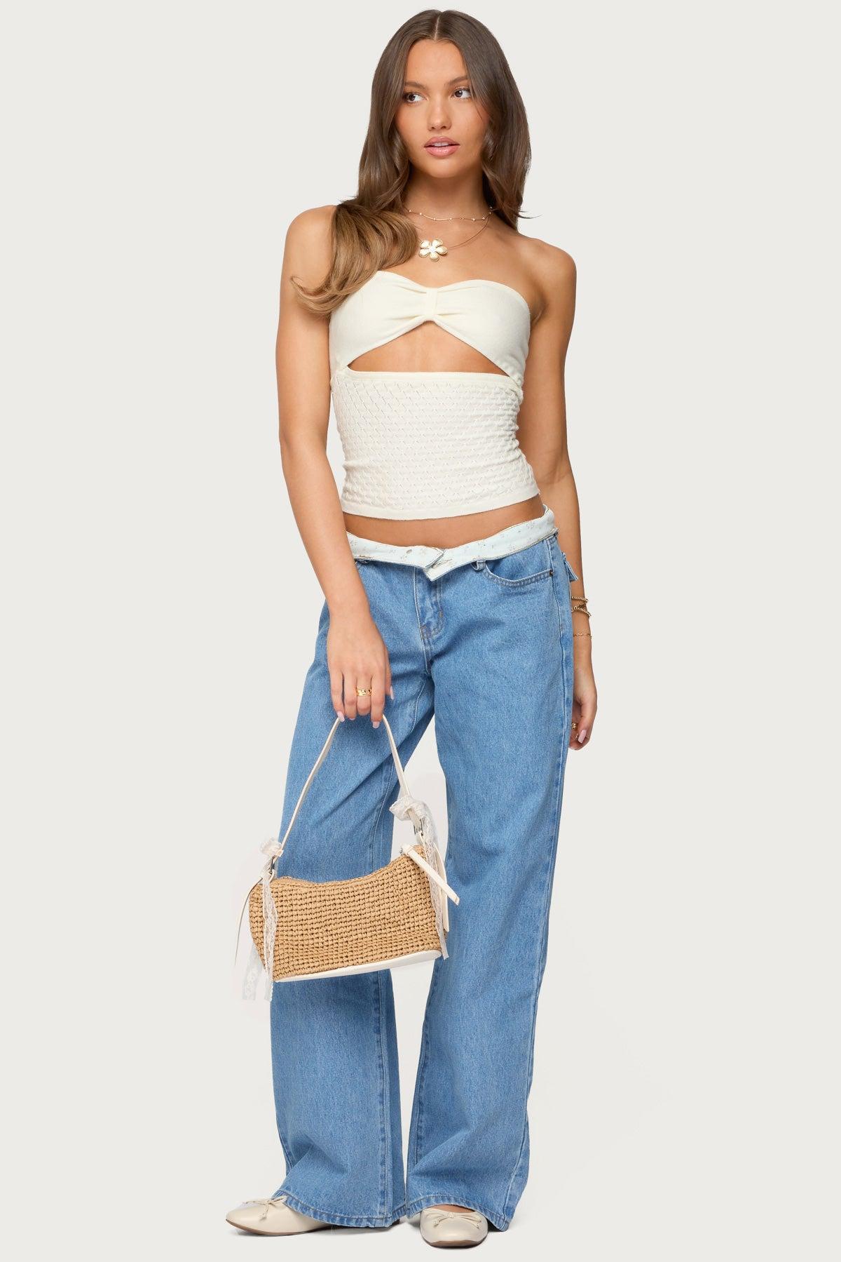 Textured Knit Strapless Cutout Top Product Image