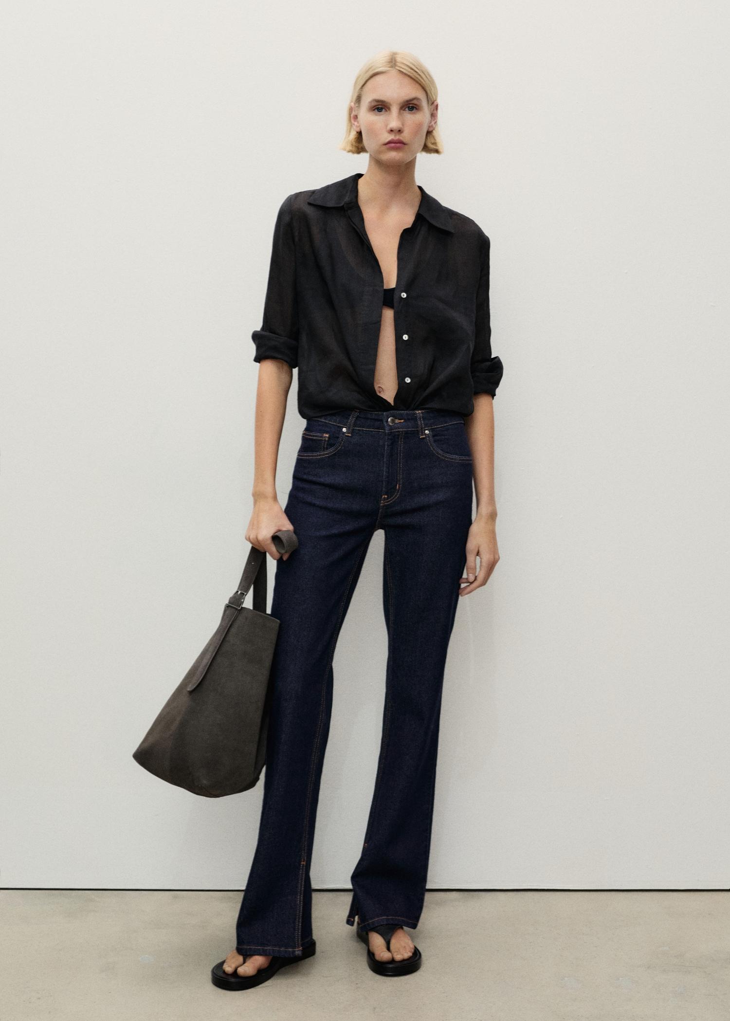 Rinse-wash flared jeans with openings - Women | MANGO USA Product Image