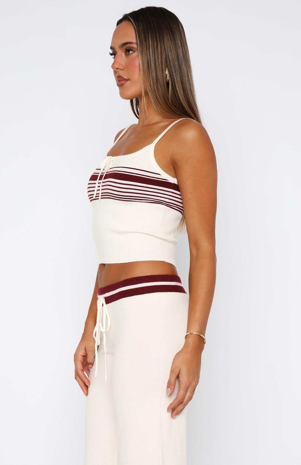 Keep Driving Knit Cami Top Burgundy Stripe Product Image