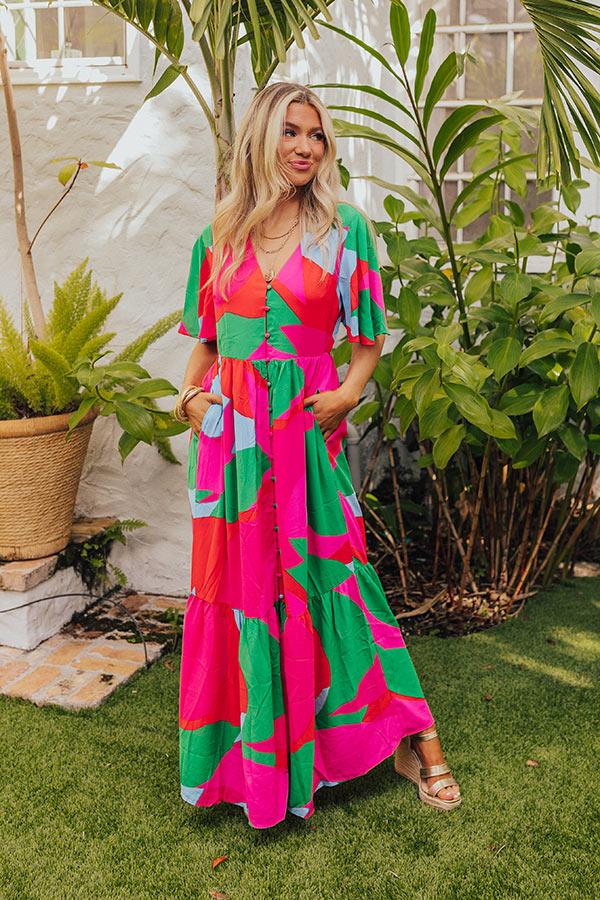 Sailboat Soiree Color Block Maxi in Hot Pink Product Image