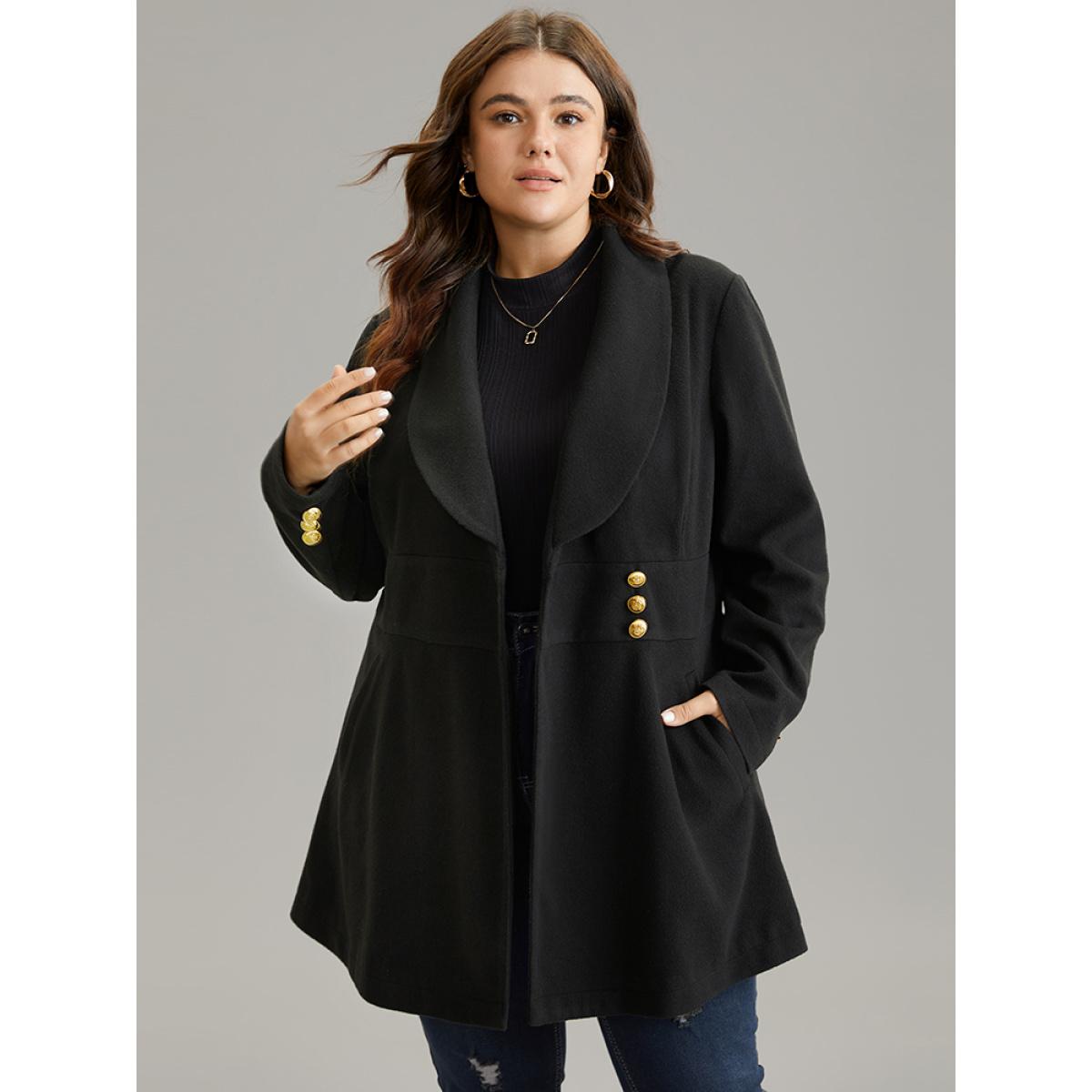 Plus Size Plain Metal Detail Pocket Coat Women Black Elegant Lined Ladies Everyday Winter Coats BloomChic 28/5X Product Image