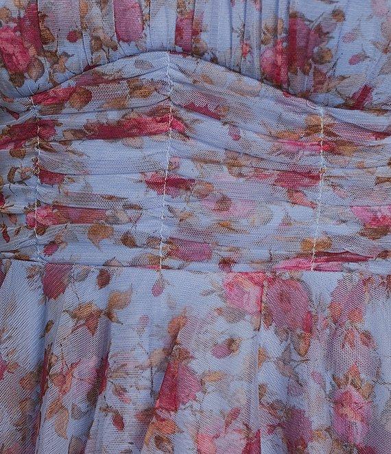 Pear Culture Floral Printed Mesh Strapless Corset Fit & Flare Dress Product Image