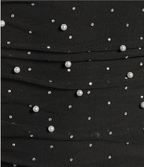 Honey and Rosie Power Mesh Pearled Rhinestone One-Shoulder Shirred Bodycon Dress Product Image