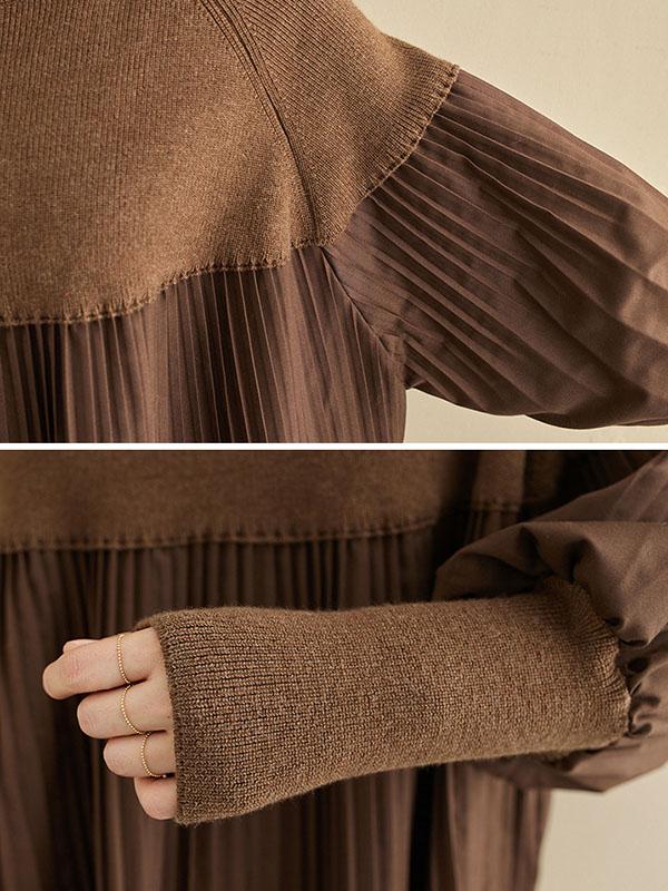 Knitting Pleats Split-Joint High-Neck Pullover Top Product Image