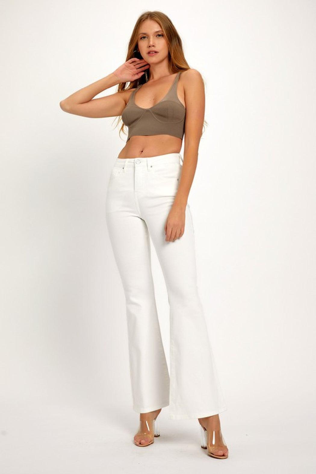 White High Rise Flare Jeans Product Image