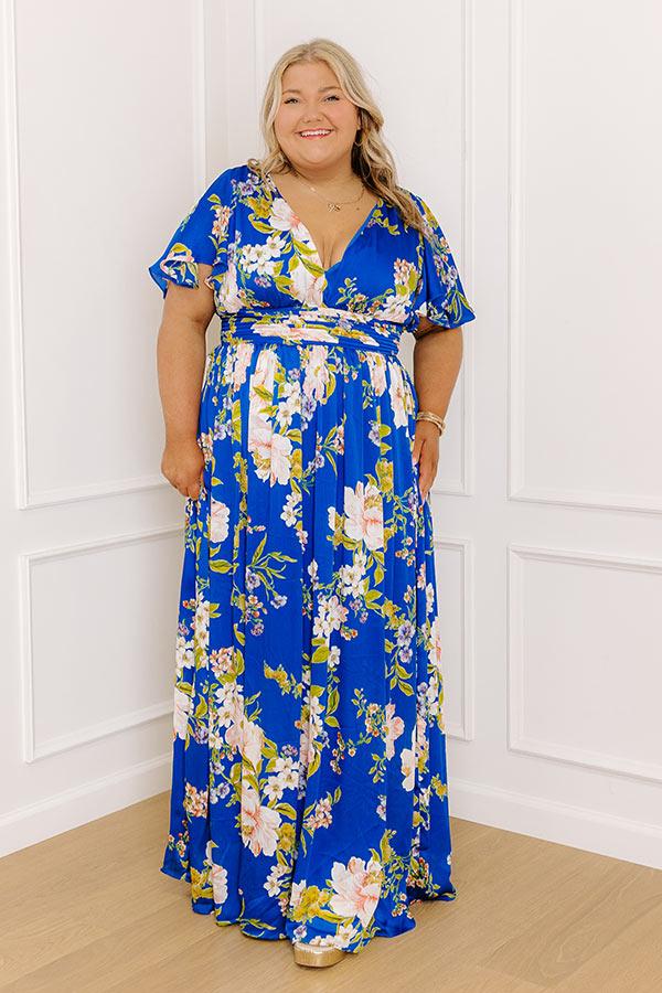 Whimsical Whispers Satin Floral Maxi Dress Curves Product Image