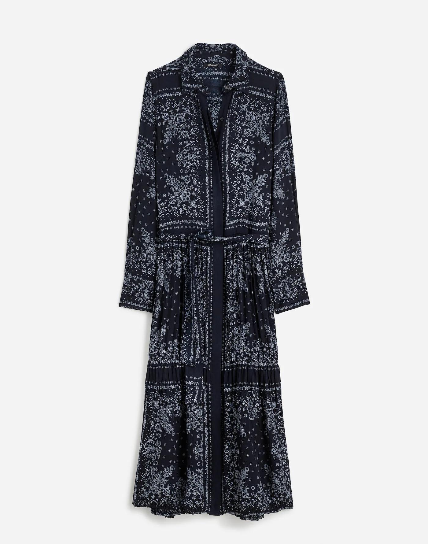 Relaxed Long-Sleeve Tiered Midi Dress in Bandana Product Image