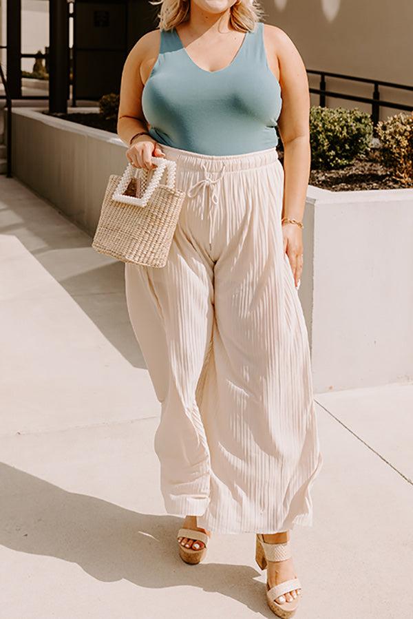 Summer In Malibu Pleated Pants In Cream Curves Product Image