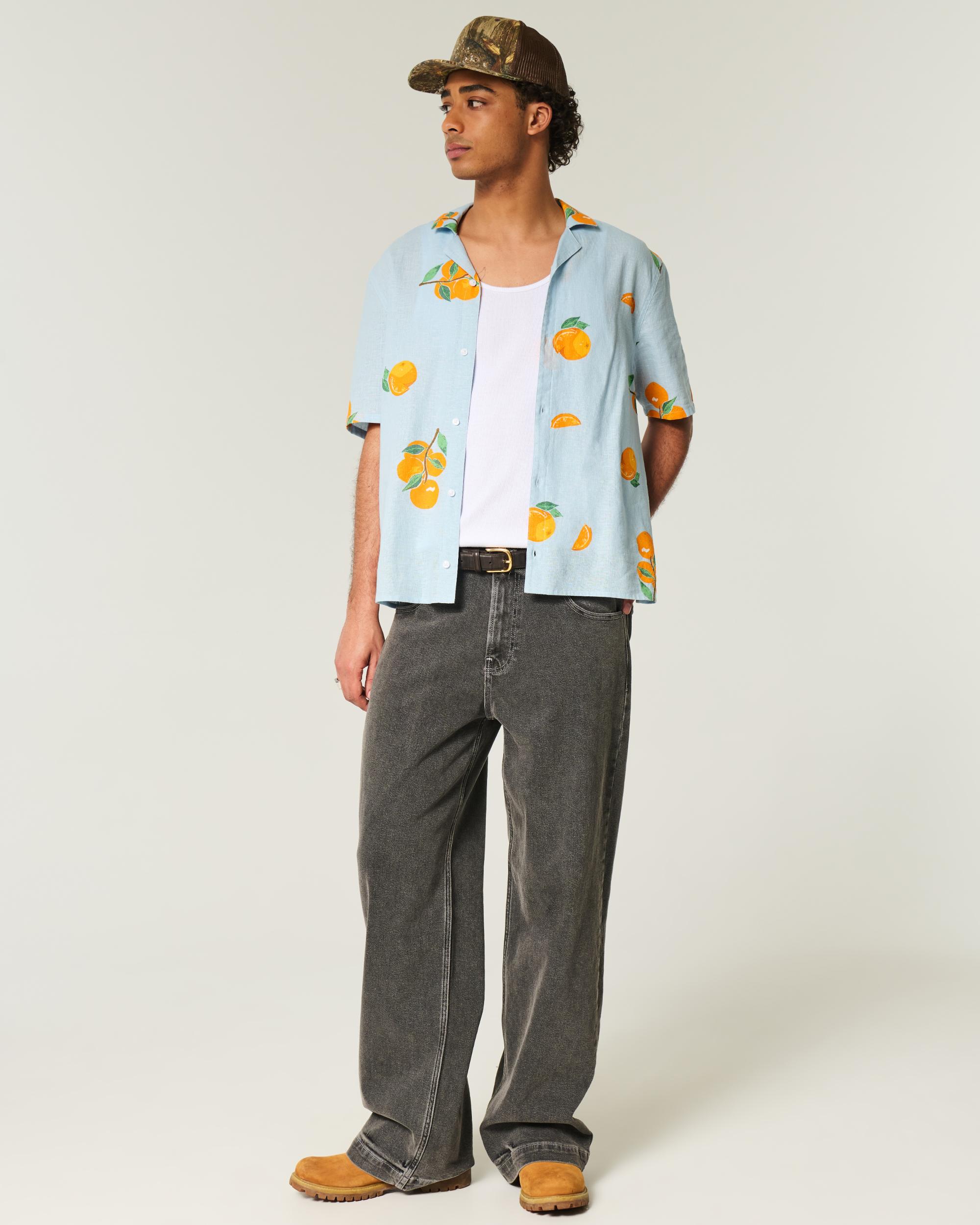 Boxy Short-Sleeve Linen-Blend Shirt Product Image