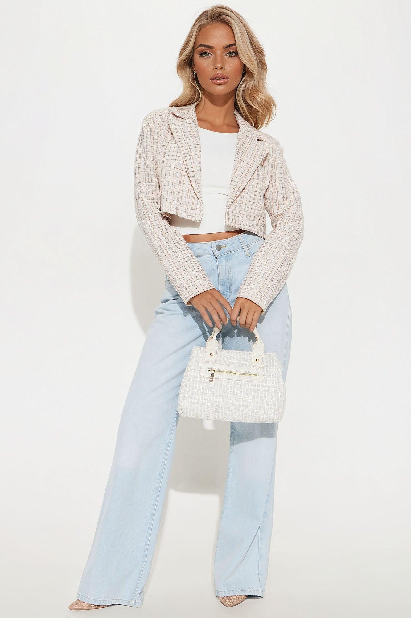 Charlie Tweed Cropped Blazer - Cream Product Image