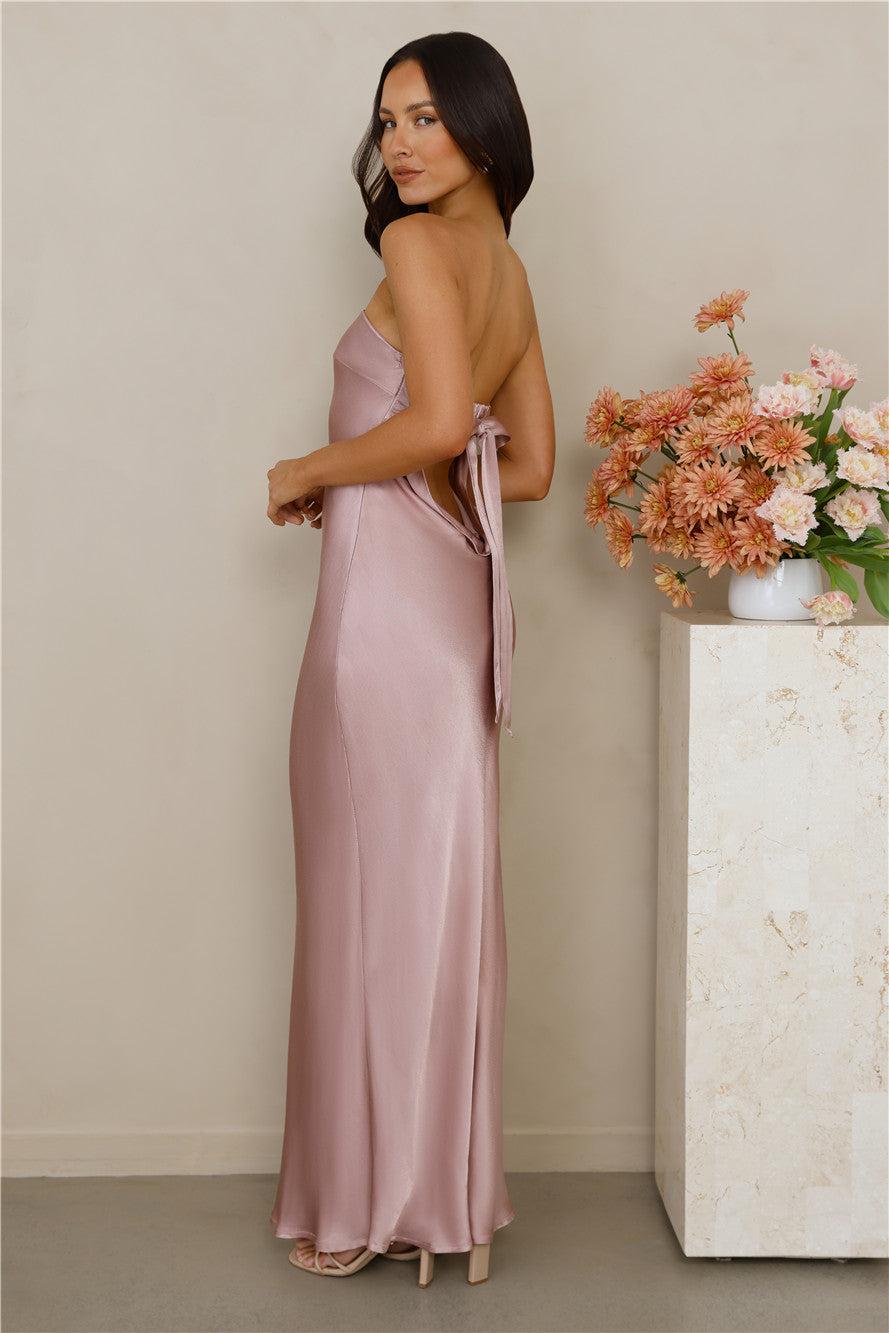 The Felicity Strapless Satin Maxi Dress Dusty Pink Product Image
