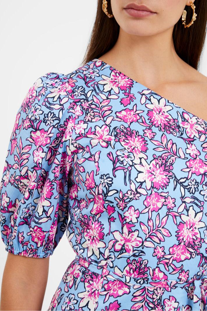 Fontini One Shoulder Puff Sleeve Mini Dress- Placid Blue Product Image