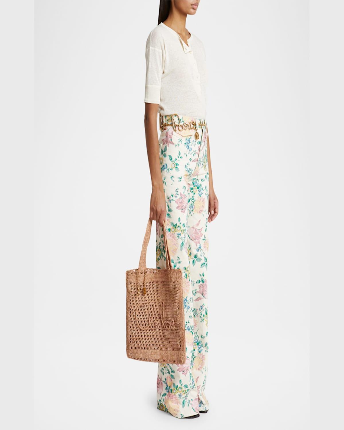 CHLOÉ Summer Banana Embellished Crocheted Embroidered Faux Raffia Tote In Beige Product Image