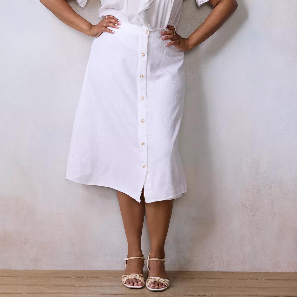 Plus Size LC Lauren Conrad Button-Front Midi Skirt, Women's, Size: 3XL, Grey White Product Image