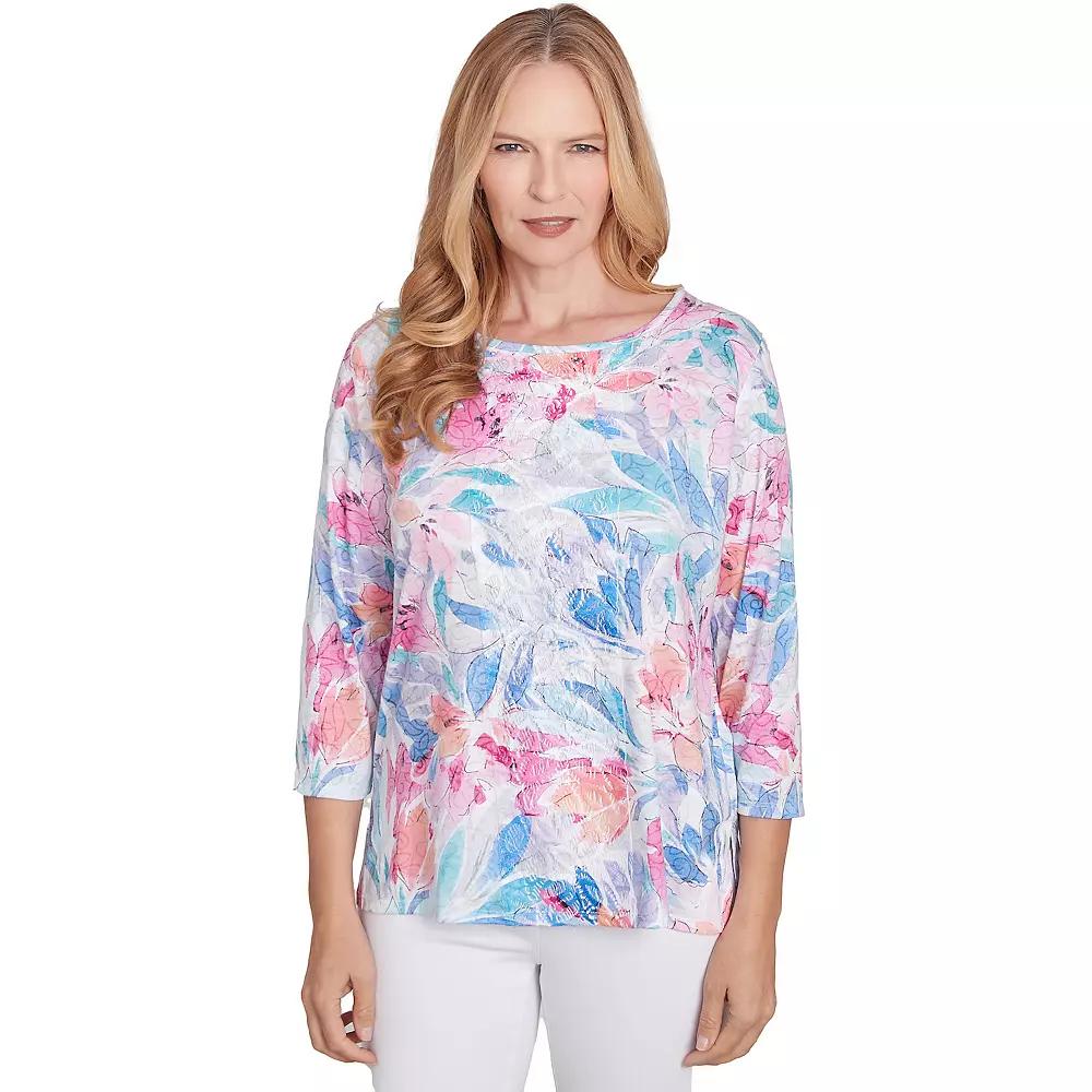 Women's Alfred Dunner Floral Spray Crewneck Top, Size: Medium, Purple Team Product Image