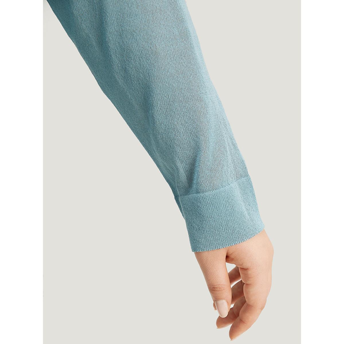 Plus Size Solid Ties Front Geo Eyelet Cardigan Mint Women Casual Loose Long Sleeve Everyday Cardigans BloomChic 12/L Product Image