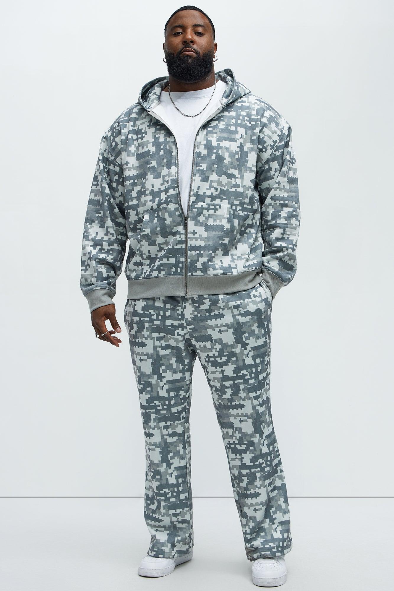 Digi Camo Oversized Zip Up Hoodie - Grey/combo Product Image