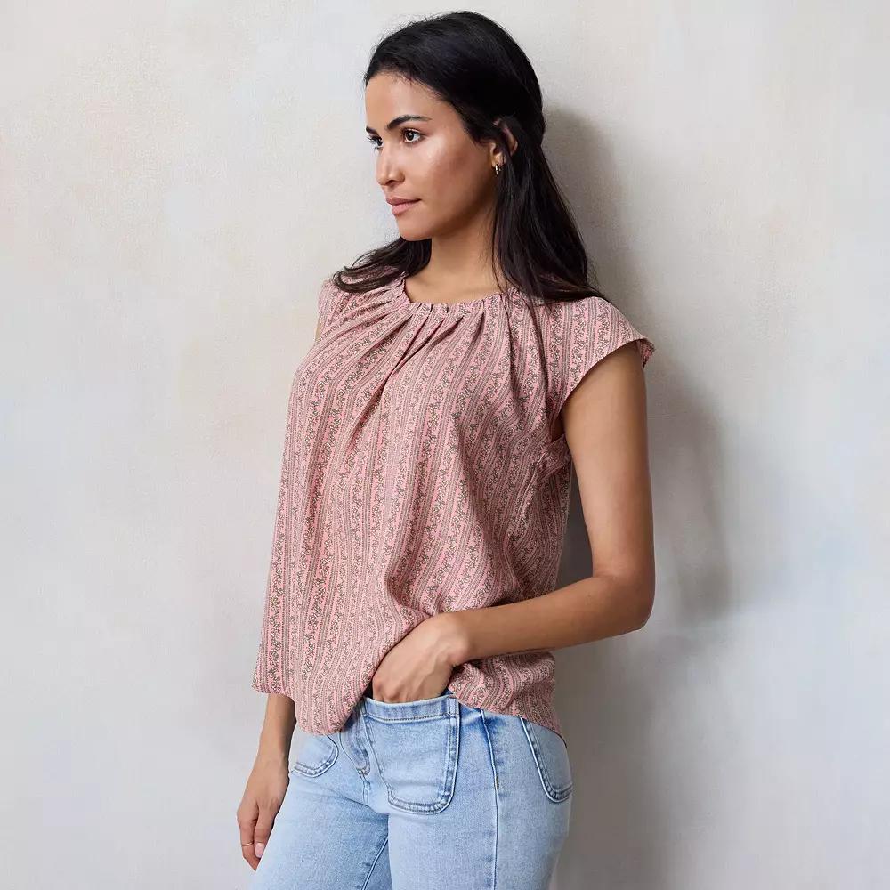 Women's LC Lauren Conrad Pleated Scoopneck Top, Size: Small, Pink Small Elsy Product Image