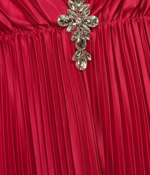 Marina Charmeuse V-Neck Sleeveless Pleated A-Line Midi Dress Product Image