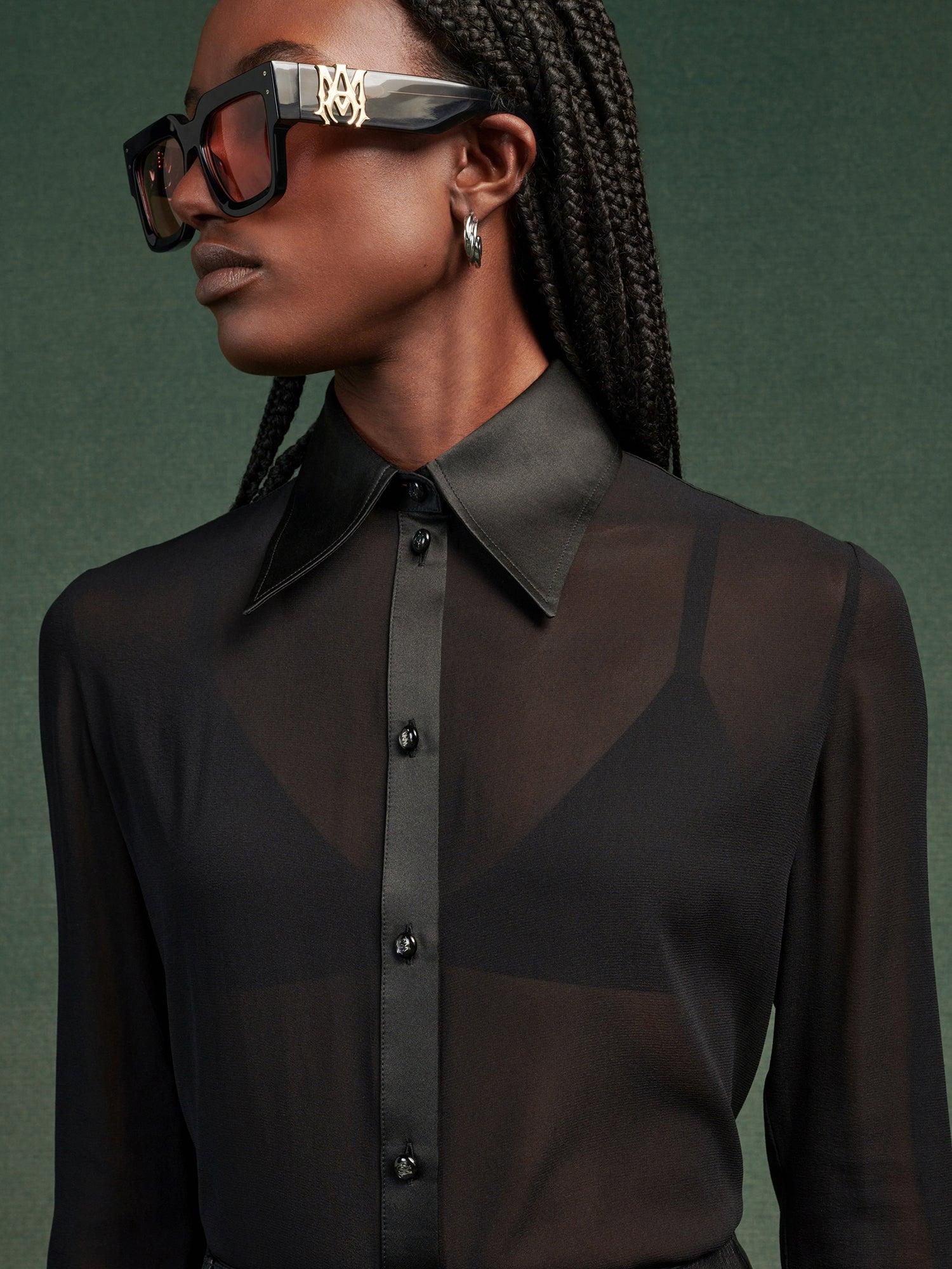 WOMEN - WOMEN'S CHIFFON LONG SLEEVE SHIRT - Black Female Product Image