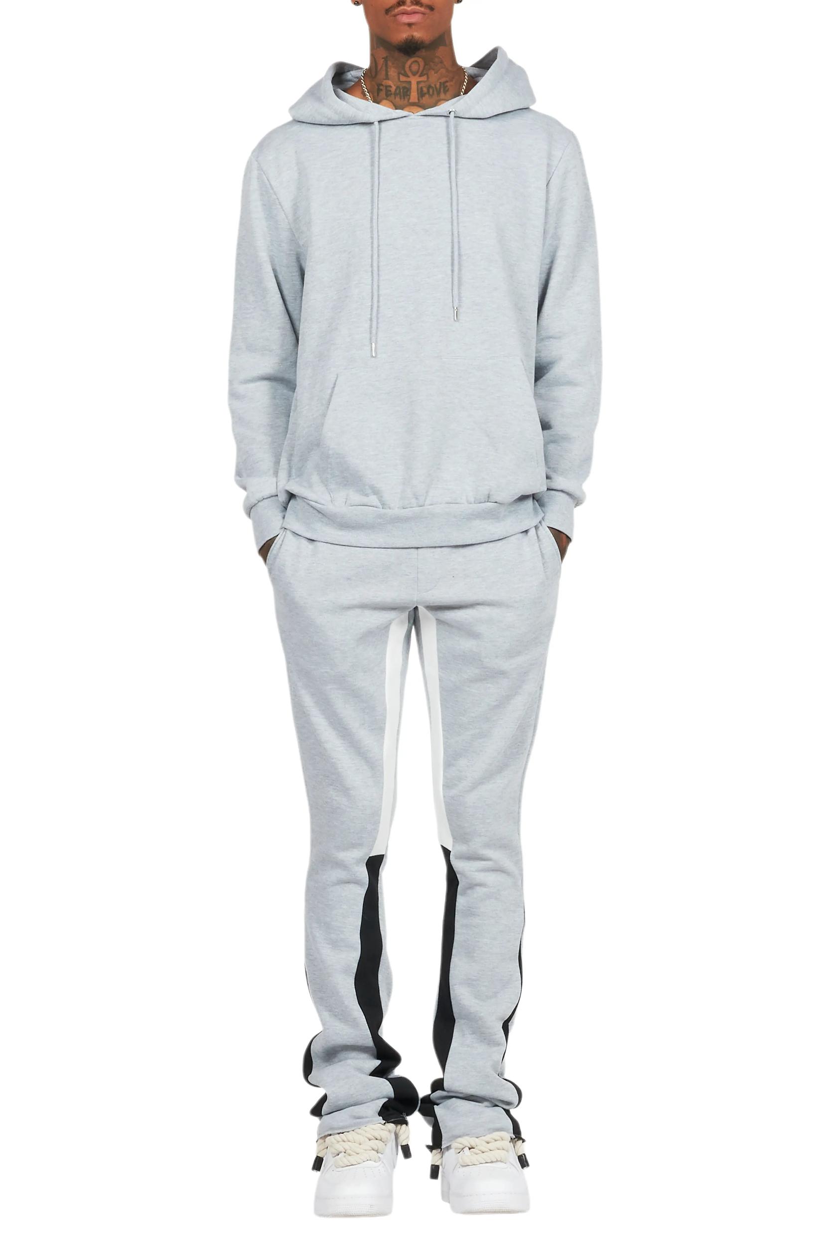Basic Heather Grey Hoodie/Stacked Flare Track Set Male Product Image