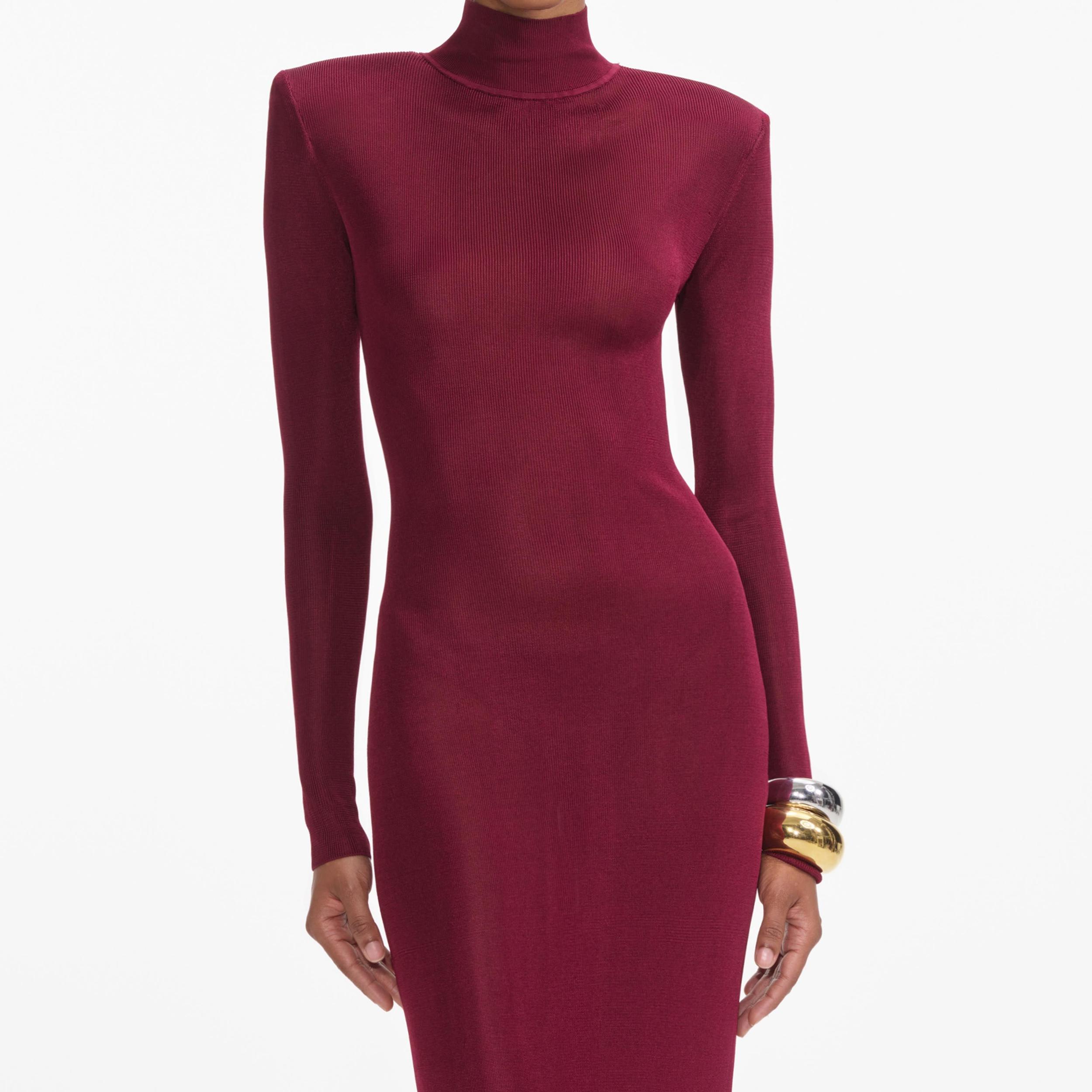 Burgundy Viscose Knit Maxi Dress Product Image