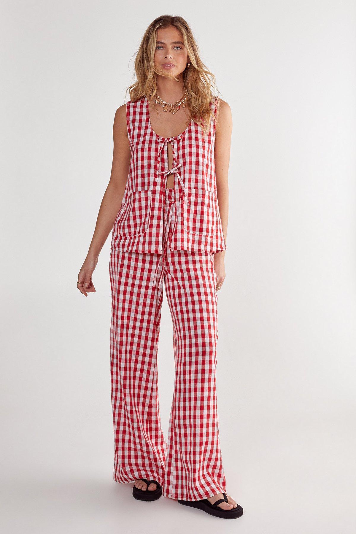 Gingham Wide Leg Pants Product Image