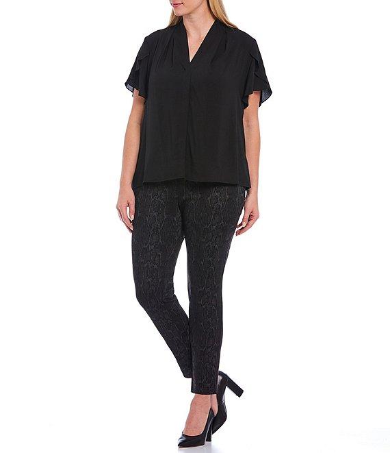 Calvin Klein Plus Size V-Neck Tulip Short Sleeve Blouse Product Image