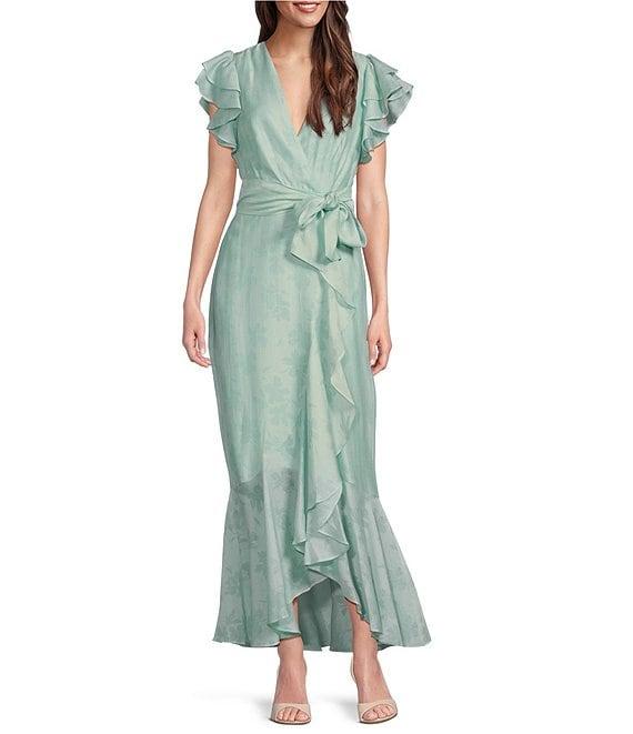 Moda Tara V-Neck Short Sleeve Floral Organza Dress Product Image