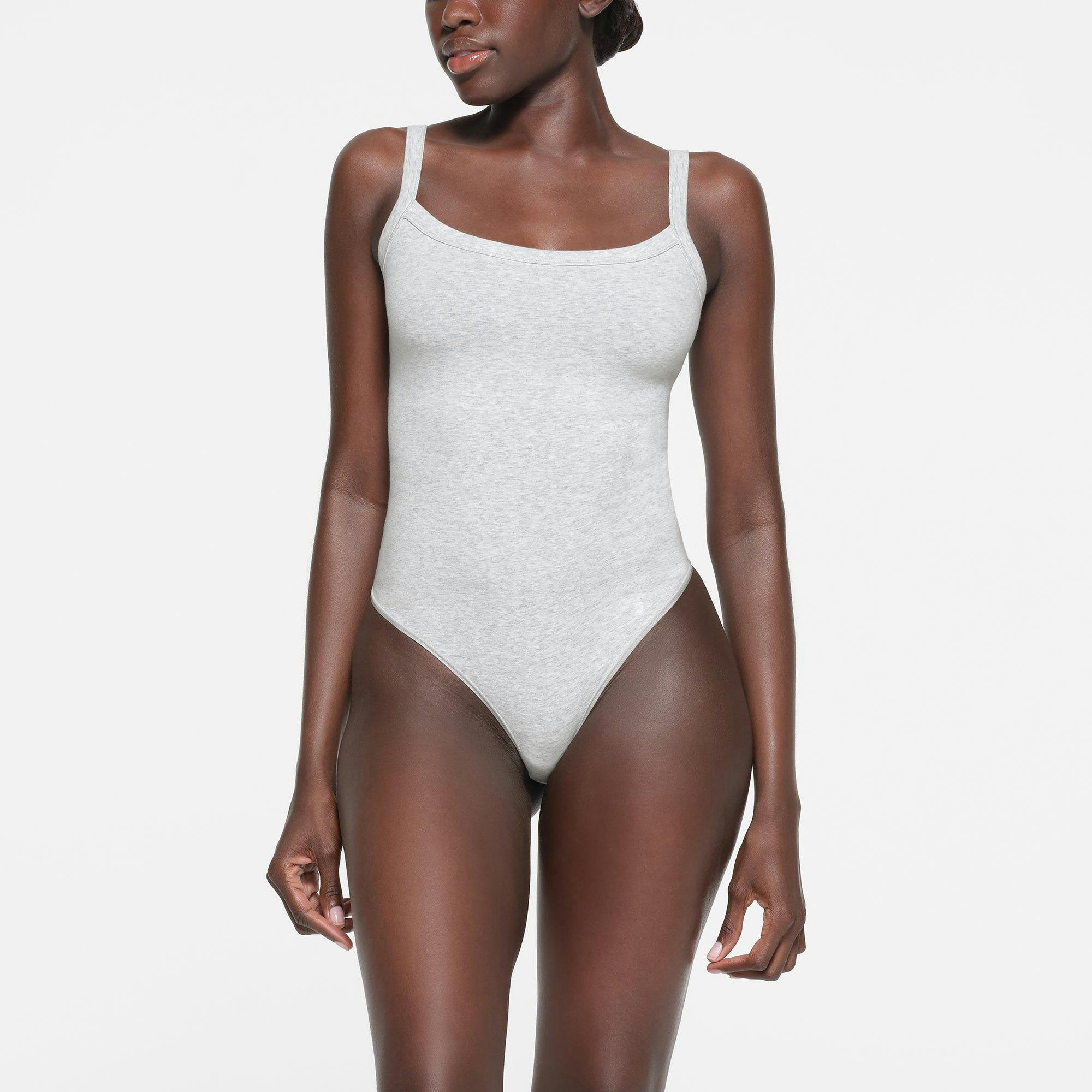 COTTON JERSEY SCOOP NECK BODYSUIT | LIGHT HEATHER GREY Product Image