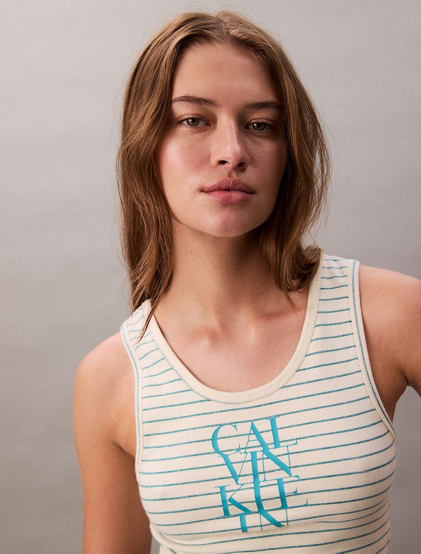 Cotton Rib Stripe Logo Graphic Tank Top Product Image