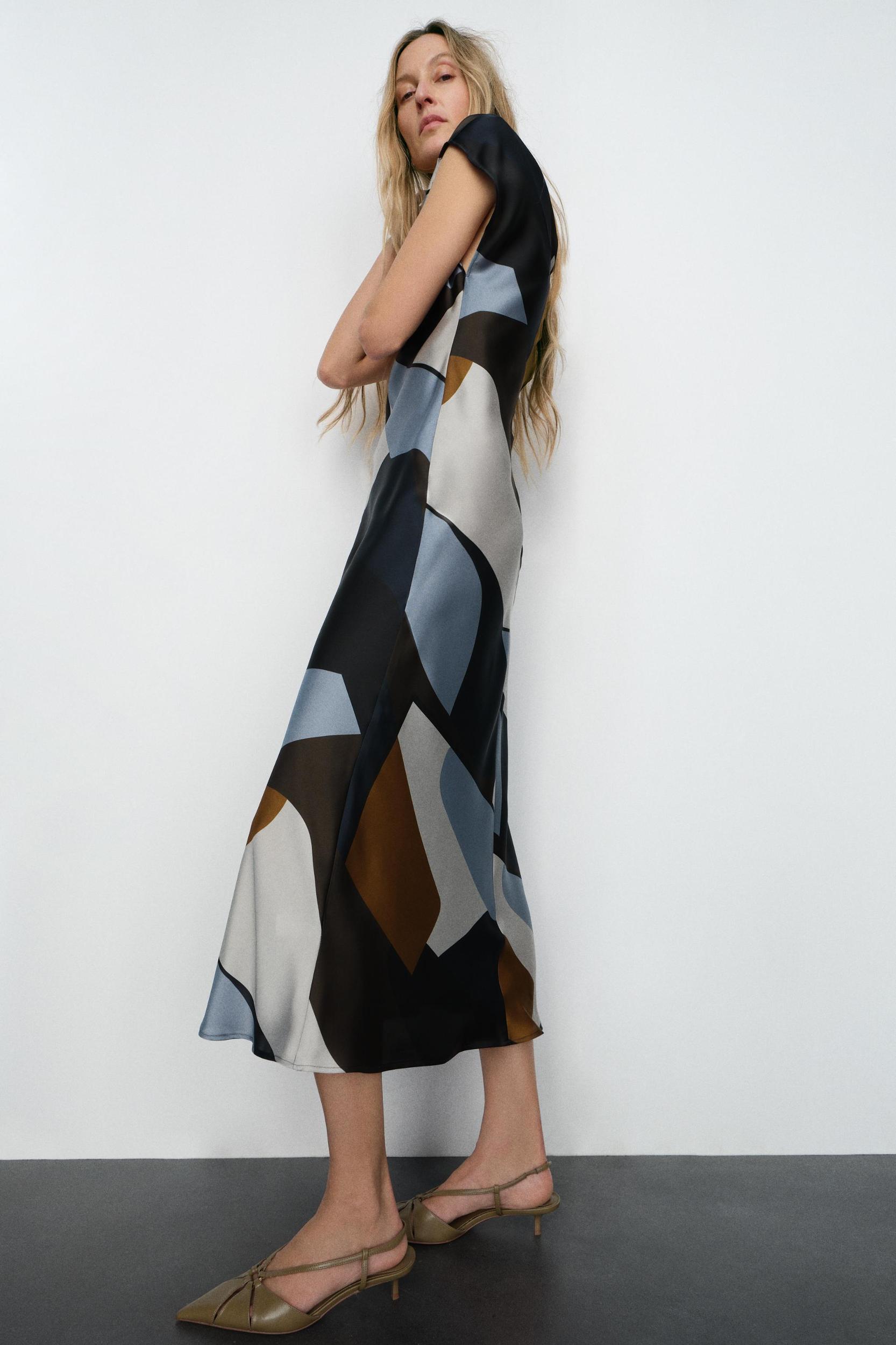 SATIN PRINTED MIDI DRESS Product Image