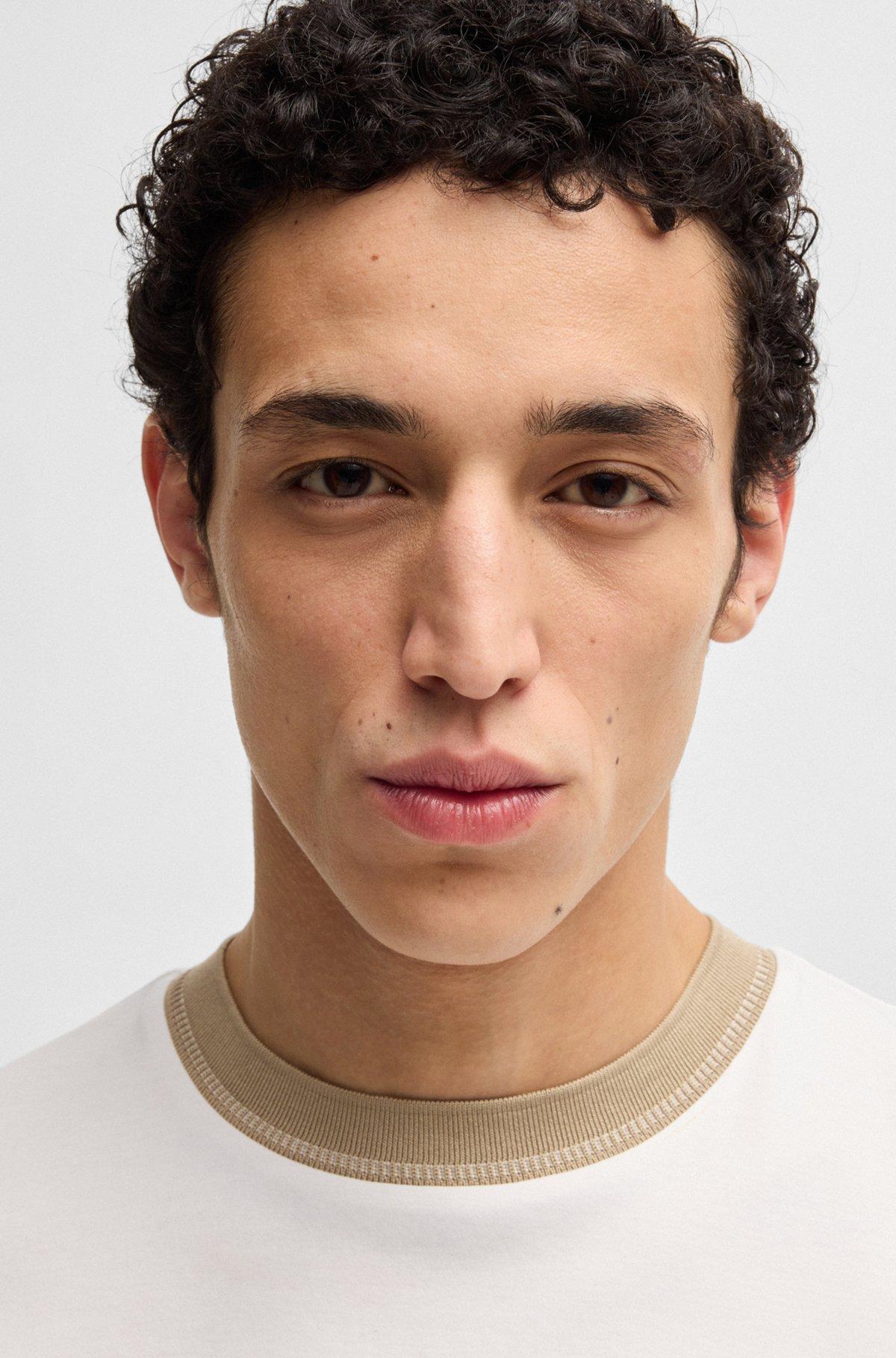 Mercerized-cotton slim-fit T-shirt with collar stripe Product Image