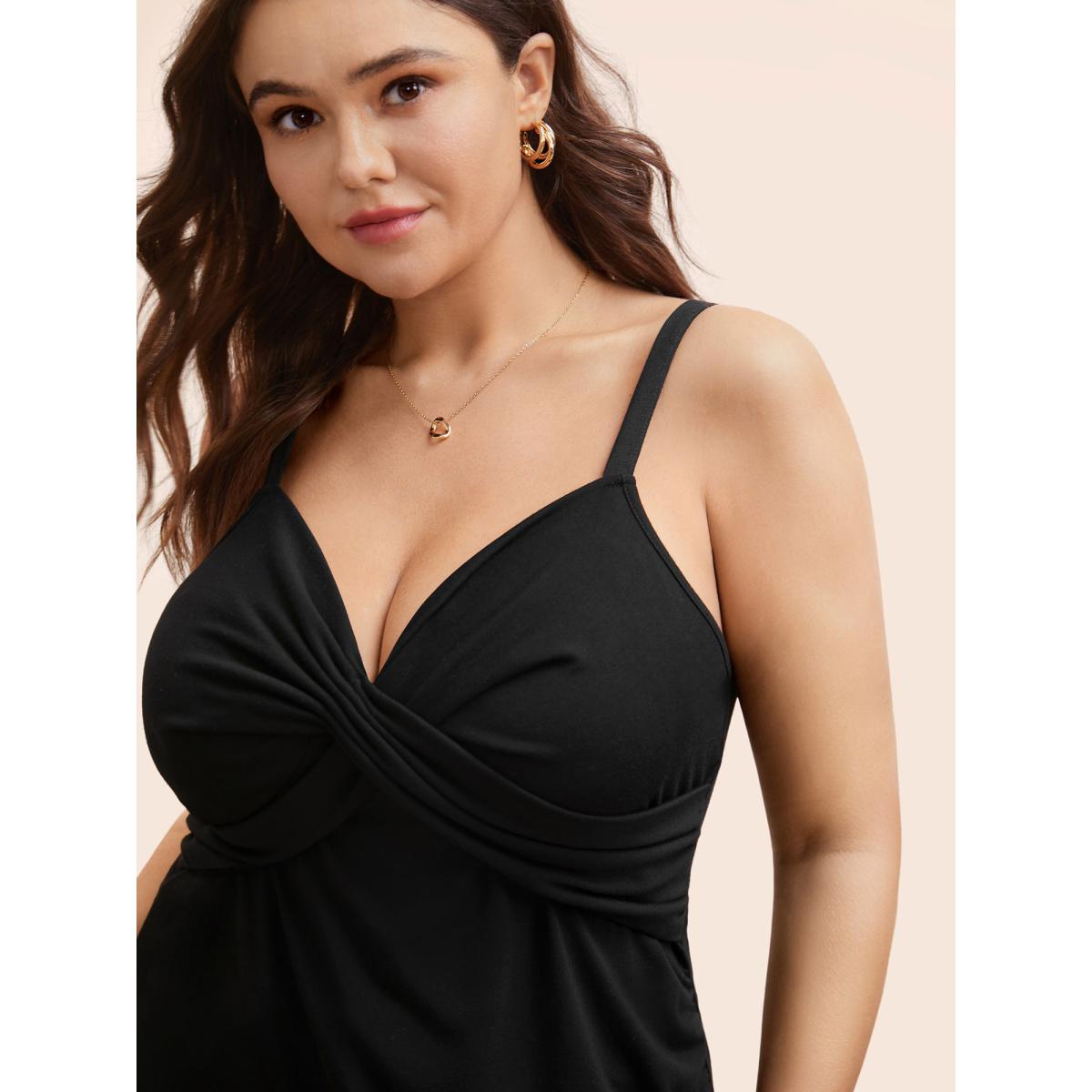 Plus Size Deep V Neck Twist Gathered Cami Top Women Black Elegant Twist Deep V-neck Everyday Tank Tops Camis BloomChic 30/6X Product Image