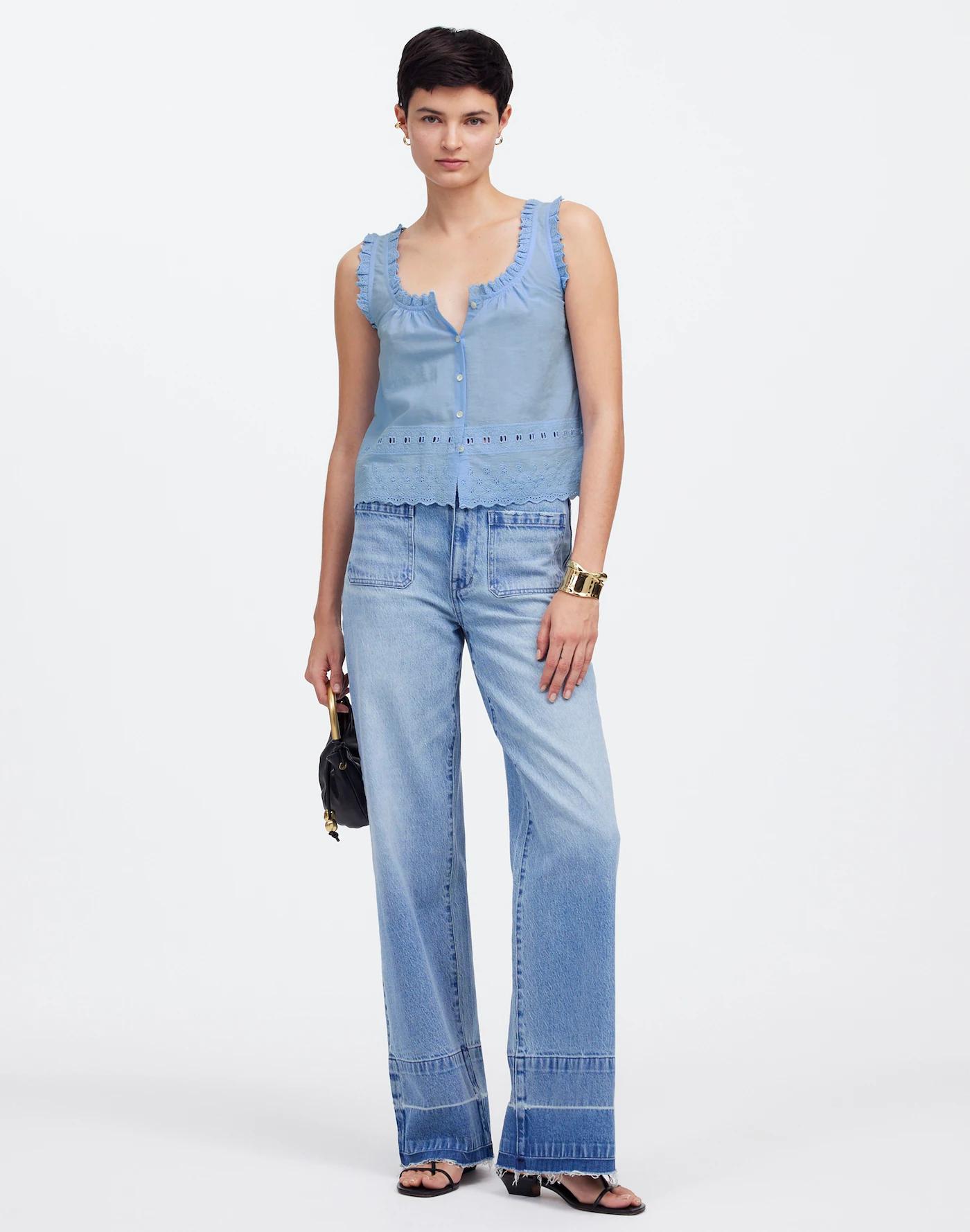 Embroidered Ruffle-Trim Top Product Image