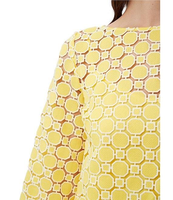 Trina Turk Sun Geometric Lace Boat Neck 3/4 Bell Sleeve Top Product Image