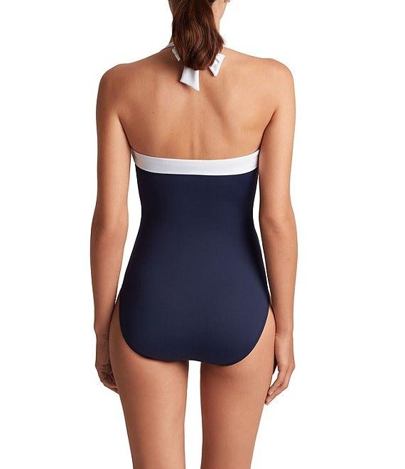Lauren Ralph Lauren Bel Aire Shirred Contrast Trim Bandeau One Piece Swimsuit Product Image